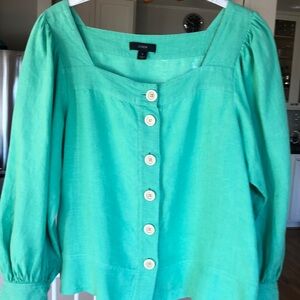 Squareneck button front linen top